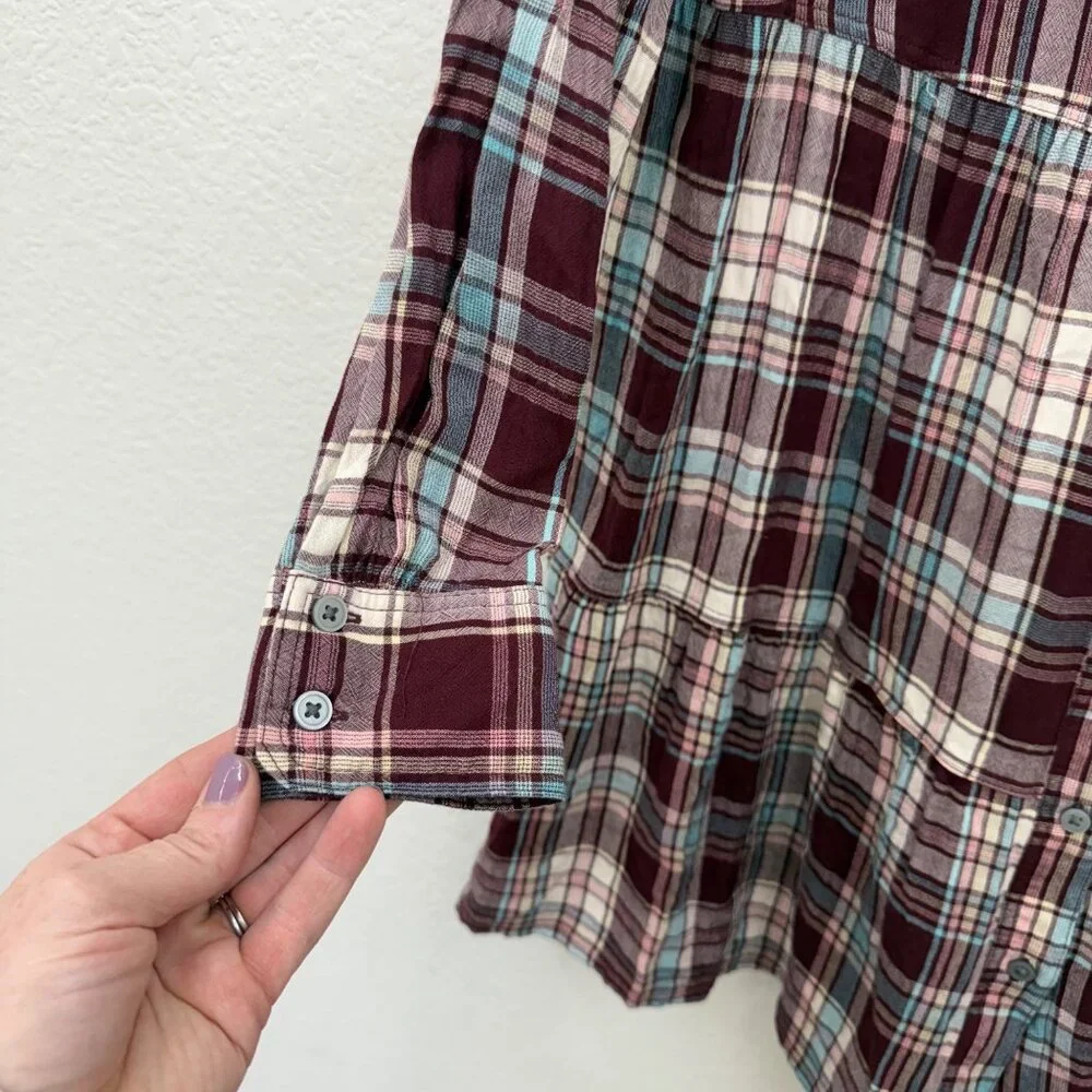 Loft Plaid Tiered Pocket Button Long Sleeve Shirt Dress 572043 Womens sz Medium - Picture 4 of 9